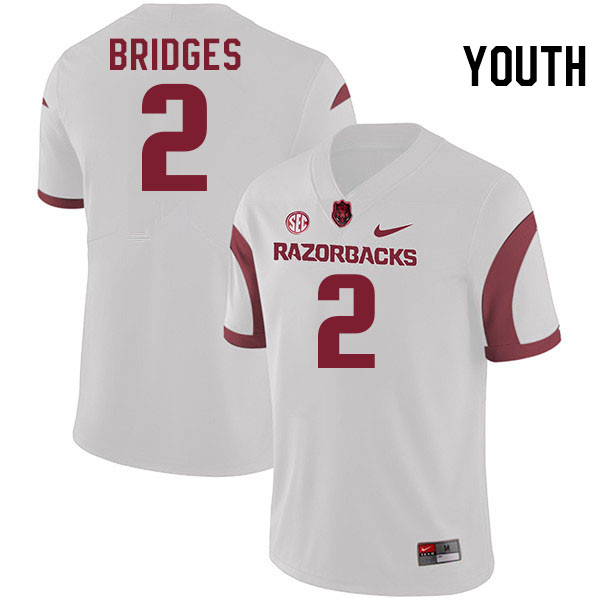 Youth #2 Selman Bridges Arkansas Razorbacks College Football Jerseys Stitched-White